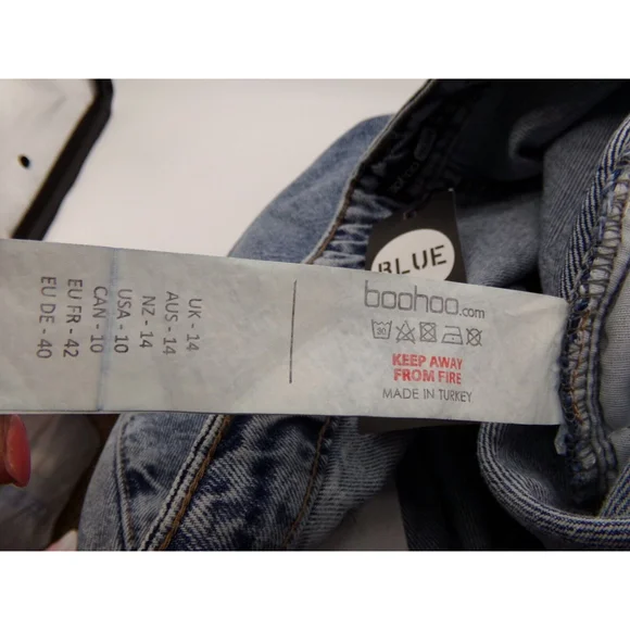 NWT Boohoo Blue Acid Wash Elastic Cuffed Women's Blue Denim Size 10 (34X29) - Picture 9 of 12